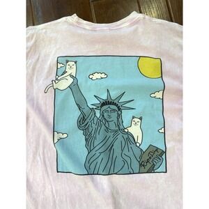 RipNDip Cat Statue Liberty Pocket T-Shirt Men's L Pink New York Lord Nermal Nerd